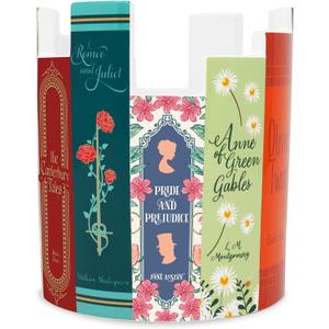 Steel Mill & Co Ceramic Desk Pot for Office/Shelf/Bedroom, Bookish Pen Holder or Small Plant Vase with Classic Literary Book Spine Design, Classic Books
