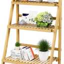 Foldable Ladder Shelf 39.4", Plant Shelf 3 Tier, Bamboo Ladder Flower Pot Display Shelf, Freestanding Ladder Bookshelf for Living Room, Balcony, Yard, Garden, 23.6"W x 15"D x 39.4"H, Natural