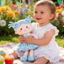 Onetoo First Baby Doll Plush Rag Doll Baby Girls Dolls Soft Baby Doll for Girls Wear Star Blue Sleeveless Dress 14"