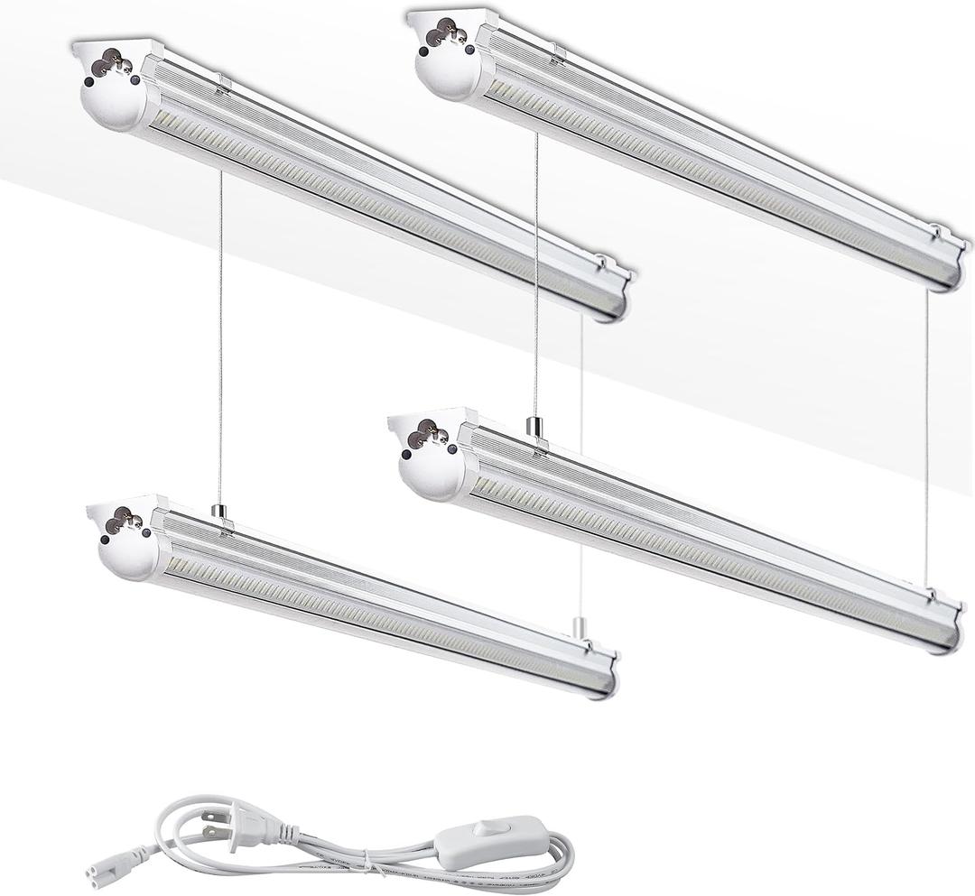 Skymoatled 4Pack 8FT LED Shop Light Garage Lights,100W 6000K 15000LM White Light,Hanging/Surface Mount,Plug and Play,Super Bright T8 Tube Light,Linkable LED Shop Lights for Warehouse Workshop Basement