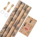 YANGTE Vintage Christmas Wrapping Paper Rolls, Brown & Black Wrapping Paper Christmas with Twine and Greeting Cards, 4 Rolls Holiday Gift Wrapping Paper, 17 x 120 inch per Roll