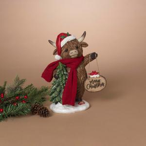 Gerson International Resin Holiday Highland Cow with Sign, 10.6-Inch, Multicolor