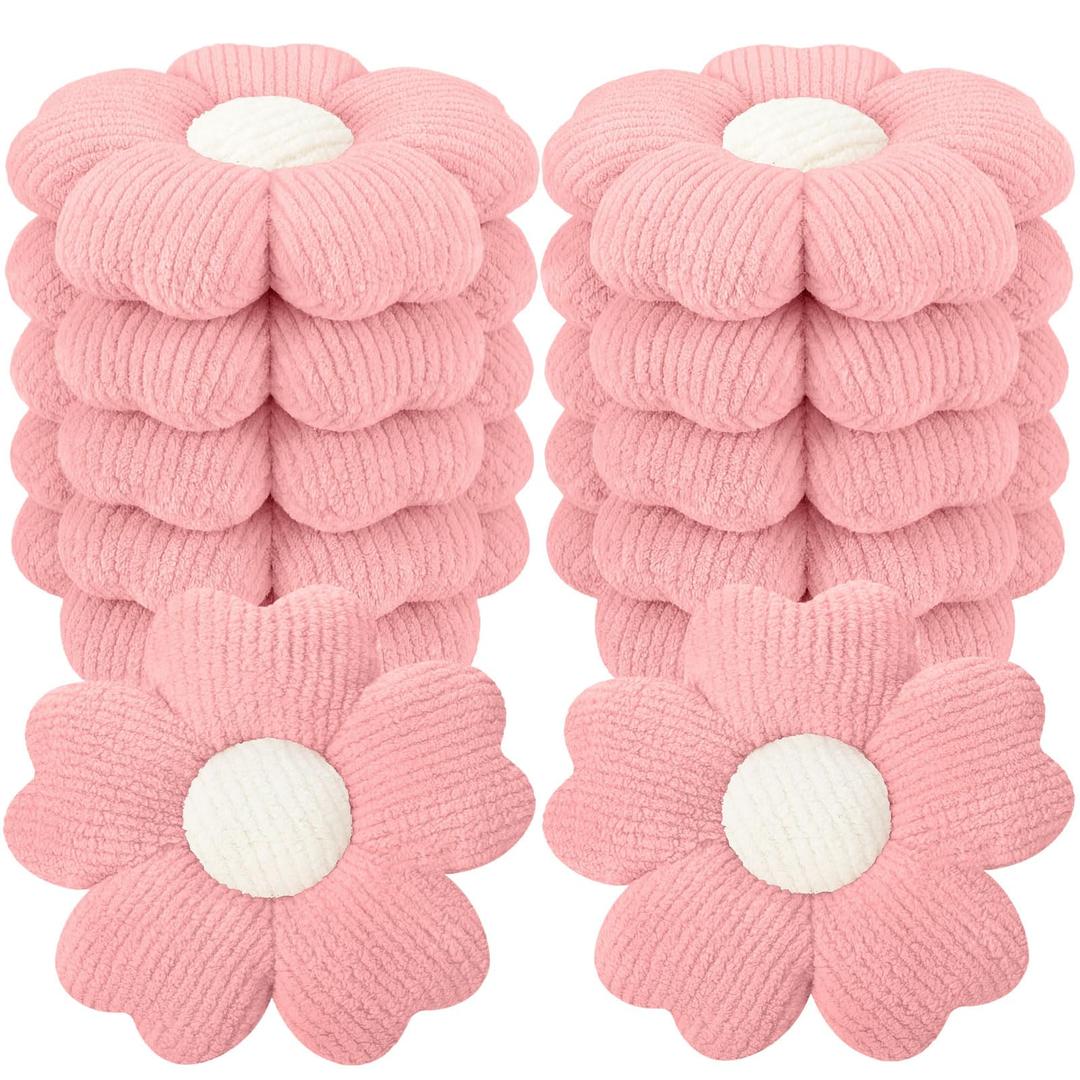 Beeveer 10 Pcs Cute Flower Pillow 15.75 Inch Flower Plush Throw Pillow Aesthetic Decorative Seating Cushion for Spring Back to School First Day of School Sofa Couch Bed Decor (Monochrome,Deep Pink)