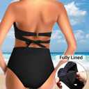 Tempt Me Women Two Piece Swimsuit High Waisted Bikini Halter Vintage Retro Bathing Suit Push up Swimwear (Black, S)