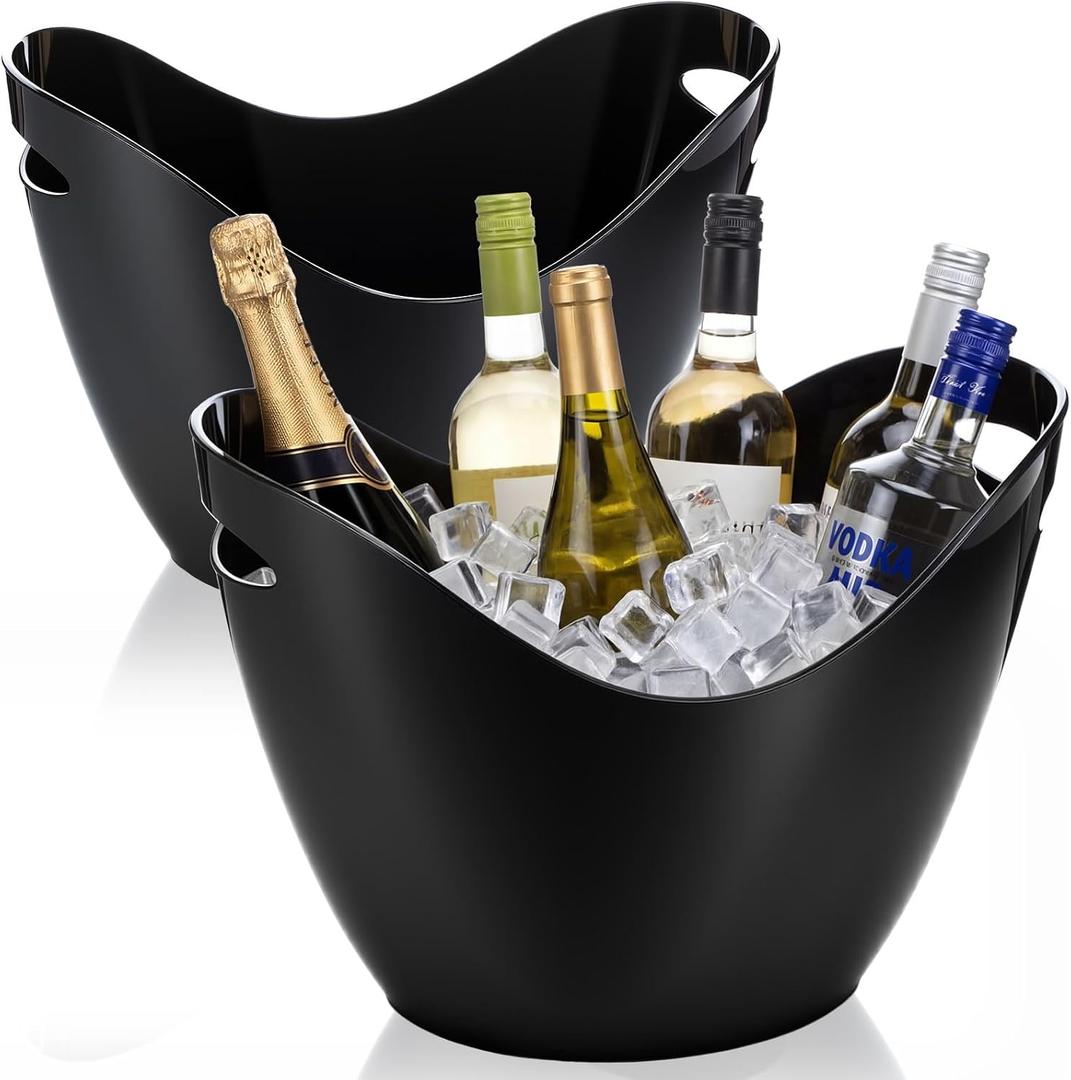 meekoo 2 Pack Ice Bucket 8 Liter Champagne Wine Bucket Black Acrylic Beverage Tub Party Drinks Ice Tub for Wine, Champagne or Beer Bottles Bar Supplies