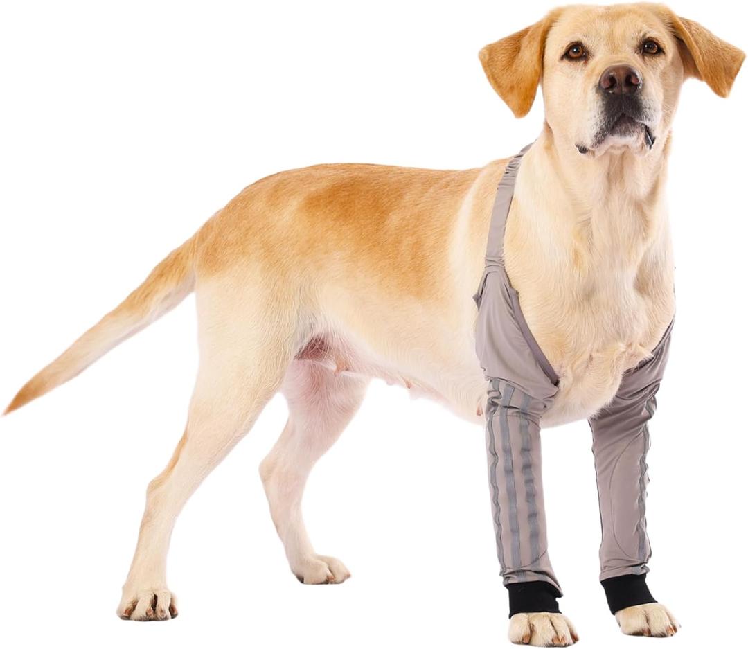 LovinPet Dog Front Leg Sleeves with Reflective Straps, Elbow & Knee Protector Recovery Sleeve for Medium & Large Dogs, Pair for Both Front Legs, Breathable Padded Support for All-Season Use,Grey,2XL