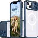 Clear Case Compatible with iPhone 14 Plus MagSafe with Sliding Lens Cover Protector, [Strong Magnets][Anti Yellow] Transparent Acrylic Back Soft TPU Frame iPhone 14 Plus 6.7" (Deep Blue)