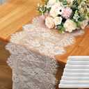 Coume 8 Pack Lace Table Runner 14 x 120 Inch White Rustic Lace Fabric Table Runners with Rose Embroidered Floral for Wedding Bridal Vintage Boho Thanksgiving Christmas Party Decoration