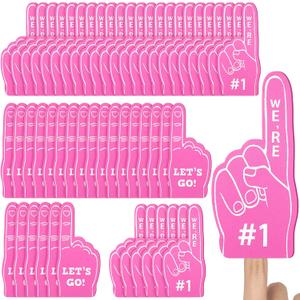 Sinmoe 48 Pieces Sport Party Favors Fan Foam Finger Mini #1 Basketball Baseball Football Soccer Team Cheerleader Gifts for Sporting Events Games Birthday Supplies (Pink)