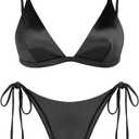 ZAFUL Women's Shiny Silky Bikini Sets Sexy Triangle Two Piece Swimsuit 2024 Tie Side Thong High Cut Cheeky Bathing Suit S