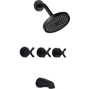 LIWEIKE 3 Handle Tub Shower Faucet, Matte Black Three Handles Shower Faucet Set with Tub and Shower Faucet Combo Rough-in Valve