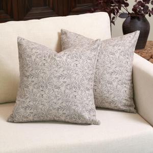 Amor Virisso Floral Throw Pillow Covers 18x18 Set of 2 Vintage Block Print Pillow Covers Decorative Pillow Covers Couch Pillows for Living Room Farmhouse Accent Sofa Pillows, Black/Sand