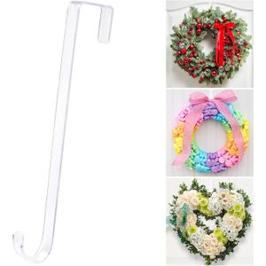 12" Clear Wreath-Hanger Non Scratch Hooks, 1 Pack Wreath-Hanger, Over The Door Hooks Deceneration, Slim Hangers Organizer