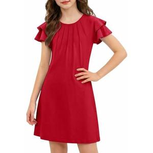 Arshiner Girls Summer Dress Tween Flutter Sleeve Pleated Front A Line Boho Beach Casual Dresses, 150
