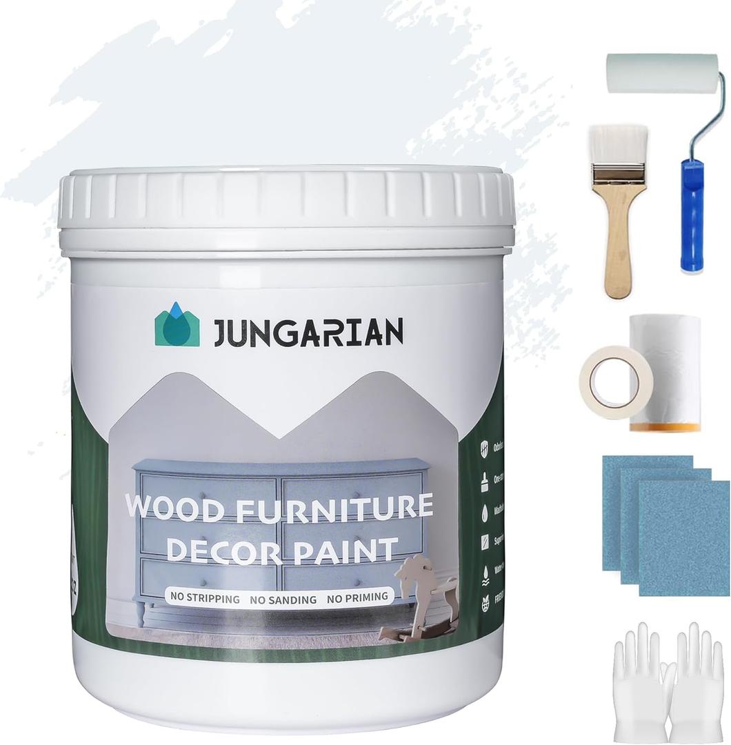 Furniture Paint Kit 32oz with Tools - Water-based & Low Odor No Sanding No Priming- Matte Finish Indoor Outdoor Wood Paint for Cabinets, Doors, Tables and Dressers - White