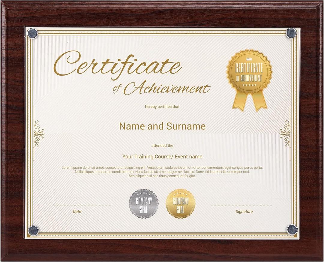 PETAFLOP Wooden 8.5x11 Picture Frame, Brown Certificate Award Document Plaque Wall Mounted Display, Single