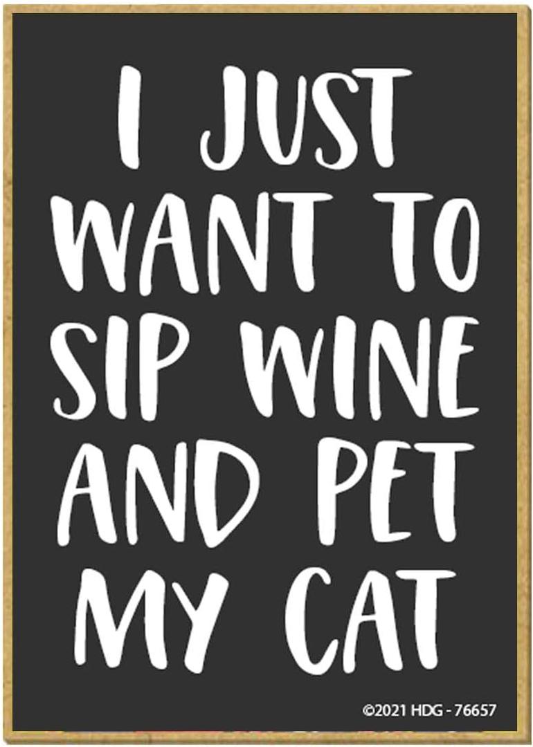2 x Honey Dew Gifts, I Just Want to Sip Wine and Pet My Cat, 2.5 Inch by 3.5 Inch, Funny Fridge Magnet, Locker Decorations, Decorative Sayings Magnet, Cat Lady Gifts, Wine Lover Gift, 76657