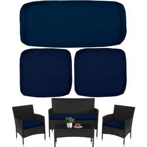 Sqodok 3 Pack Outdoor Cushion Covers Replacement, Waterproof Patio Seat Cushion Cover Fit for 4-Seater Wicker Rattan Conversation Set Loveseat Chair Couch Furniture, Cover Only, 36x18x2,18x18x2, Blue (Navy-elastic Band Style)