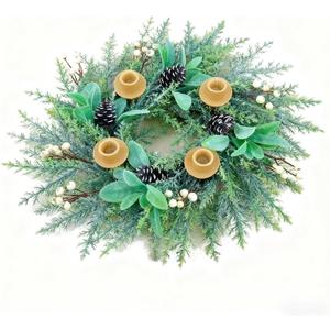Trfdhm Candle Holder Wreath, Christmas Advent Centerpiece Decor,20 inch Candle Wreath Decorations for Table Indoor Home & Church  (White)