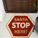 Dunzy Christmas Doormat Santa Stop Here Welcome Floor Mat Winter Outdoor Rugs Decorative Xmas Non Slip Doormat for Front Decor Home Entrance Indoor Outdoor, 20.5 x 23.5 Inch