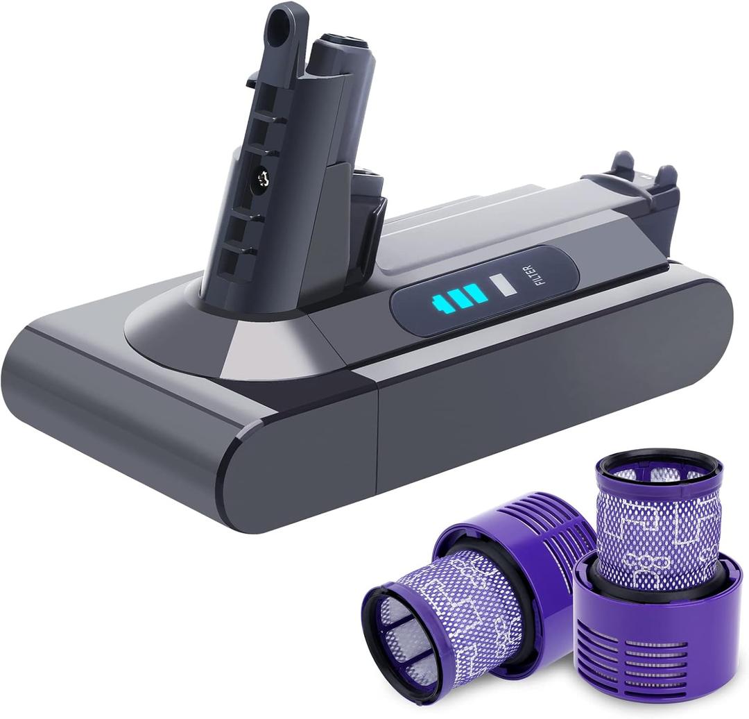 Biswaye Powerful Upgraded 25.2V 5.0Ah V10 Replacement Battery Compatible with Dyson Cyclone V10 SV12, V10 Animal, V10 Absolute, V10 Allergy Cordless Vacuum Batteries, Comes with 2 Filters