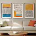 Framed Colorful Abstract Wall Art for Living Room, Large 3 Piece Mid-century Modern Canvas Prints Artwork for Walls, Bright Yellow Block Lines Paintings for Hallway Bedroom Wall Decor, 20x30 Inch