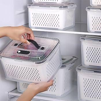 2 Pack Fruit Storage Containers for Fridge with vent holes and handle，Airtight Food Storage Containers Keep Fruits, Vegetables, Berry, Meat Fresh longer,BPA-free Fridge Storage Container with Lid