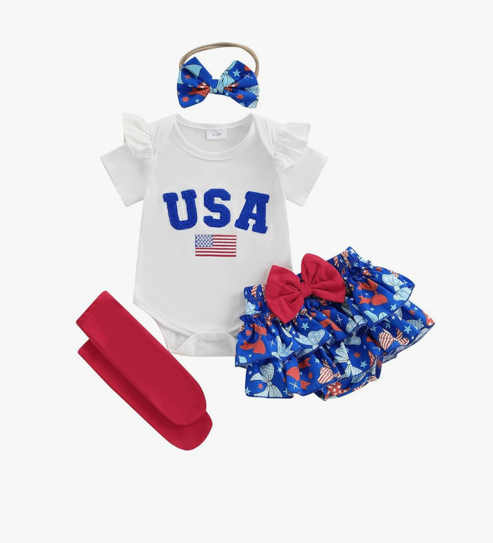 My First 4th of July Baby Girl Outfit American flag Romper Skirt Dress Headband Set Newborn Independence Day Clothes 0.3M