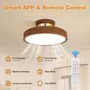 Bladeless Ceiling Fans with Lights and Remote, 18.9" Farmhouse Embedded Ceiling Fan Light, Flush Mount Dimmable LED Chanelier Fan for Bedroom,Walnut Color, D18.9