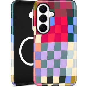 Compatible with MagSafe Checkered Phone Case for Samsung Galaxy S26 Ultra, Cute Aesthetic Checkerboard Magnetic Soft TPU and Hard PC Protective Phone Cover for Women Girls - Colorful