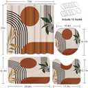 Boho Mid Century Shower Curtain Set with Toilet Lid Cover and Non-Slip Rugs, Abstract Geometric 4 Pcs Modern Minimalist Shower Curtain for Bathroom Set with 12 Hooks
