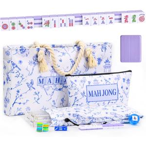 American Mahjong Set with Racks, 166 Purple Tiles, White Mahjong Bag and Accessories, Mahjong Tile Set for Beginners (Mah-Jongg)