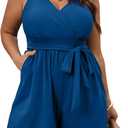 SCOMCHIC Women Plus Size Swim Romper One Piece Swimsuit Modest Swimwear Swim Suits Bathing Suit with Pockets (3X-Large Plus, Lake Blue)