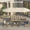 15FT Large Outdoor Patio Umbrella with Solar Lights and Base, Double-Sided Table Umbrellas with 48 LED Lights, Rectangle Market Umbrella for Pool, Deck, Backyard, Beige