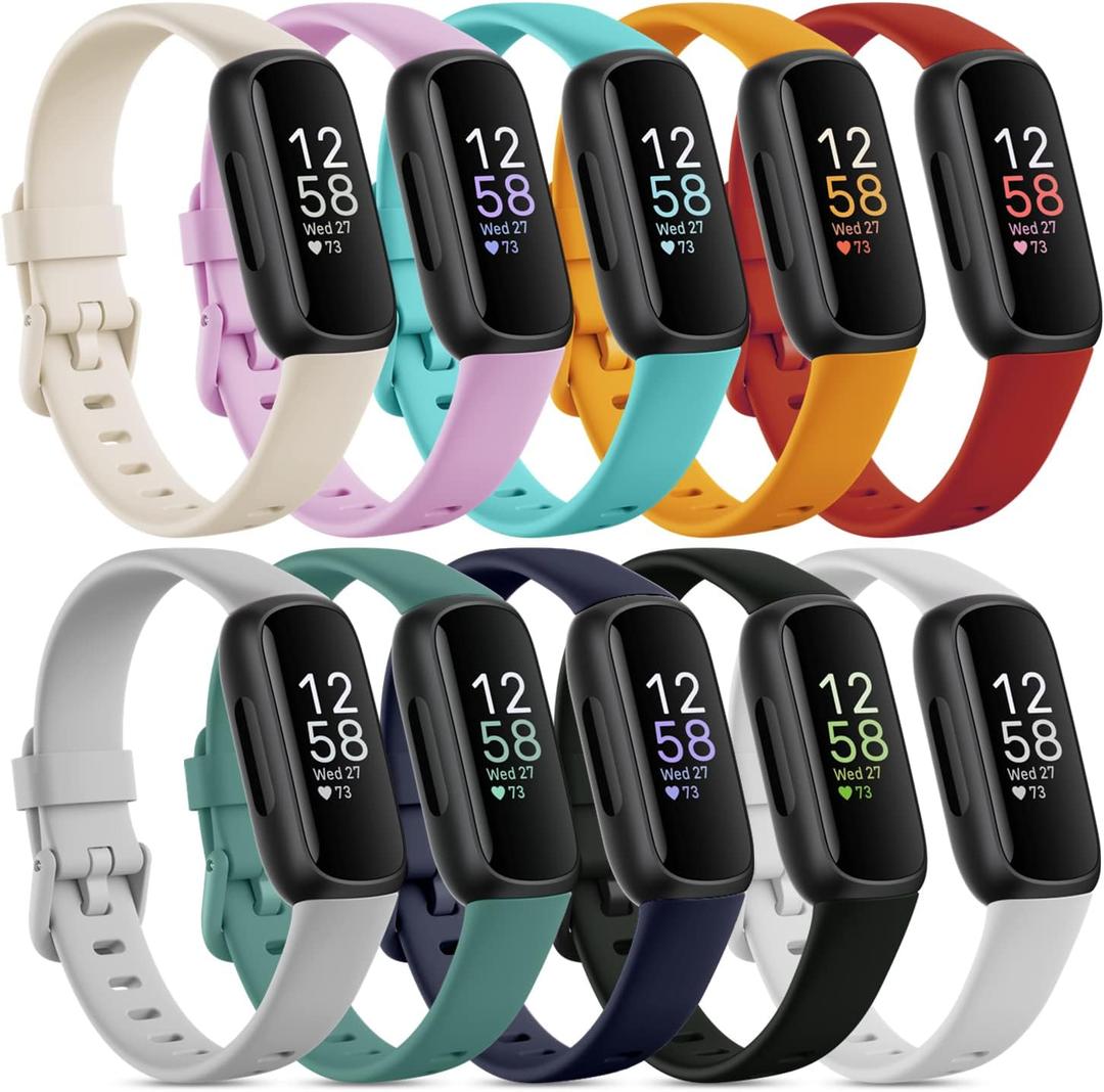 10 Pack Compatible with Fitbit Inspire 3 Bands,Soft Sport Bands Silicone Replacement Wristband for Fitbit Inspire 3 Tracker Smart Watch for Women Men (Small(5.5" -8.1"))