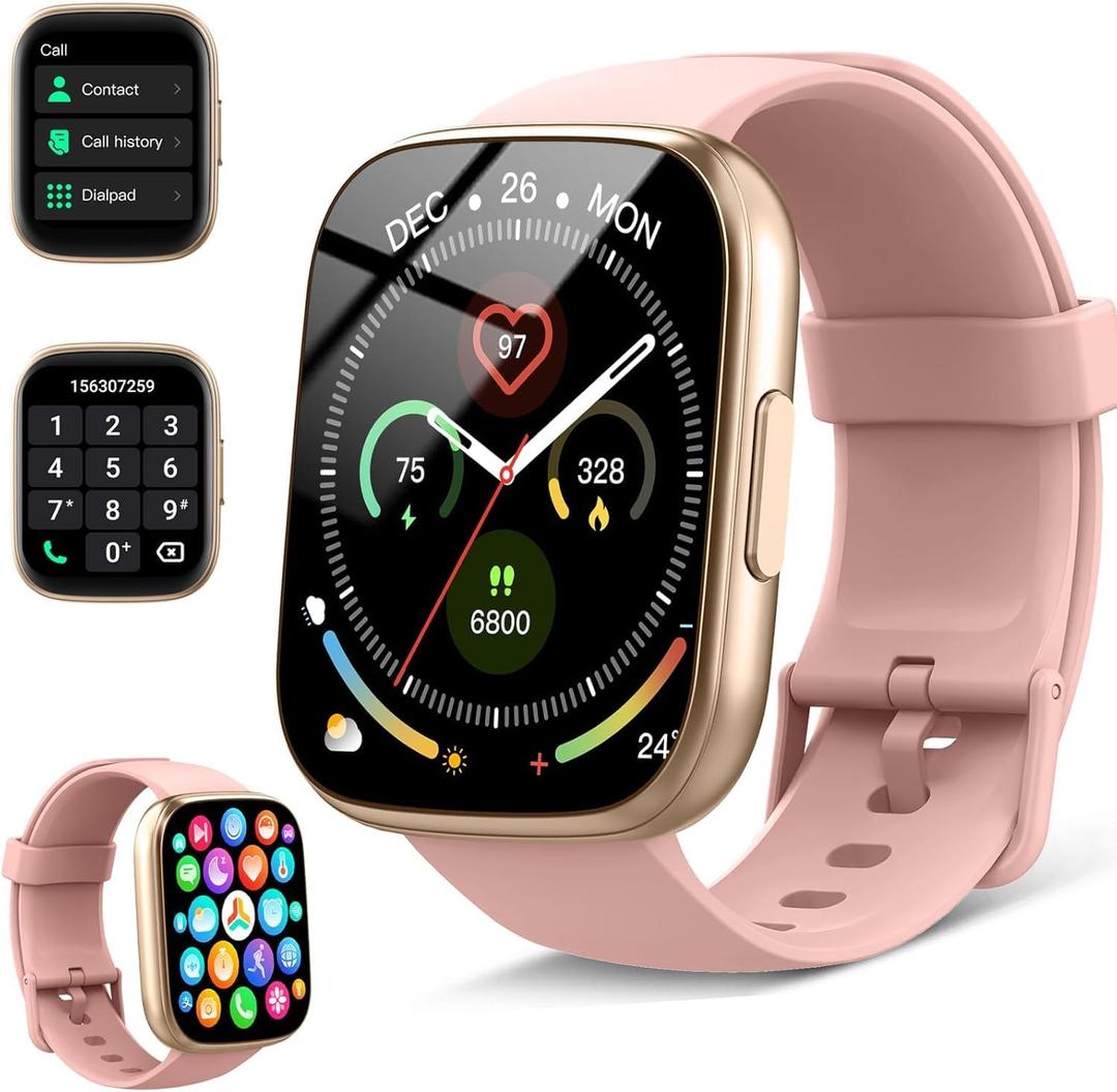 Smart Watch for Women, 1.95" HD Touchscreen Fitness Tracker with Bluetooth Calling, Fitness Watch with 110+ Sports Modes/Heart Rate/Sleep Monitor, IP68 Waterproof Smartwatch for Android iOS, Pink
