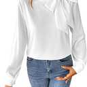 SOFIA'S CHOICE Women's Bow Tie Neck Corporate Outfits Long Sleeve Dressy Blouse Casual Business Shirt Top, L