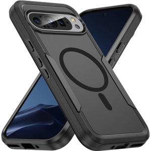 For Google Pixel 9/9 Pro Case,[Compatible with Magsafe] [Military Grade Drop Tested] Shockproof Magnetic Tough Rugged Protective Phone Case -6.3 inch (Black)