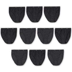 Hanes Women's Hi-Cut Cotton Underwear, Value 10-Pack, Assorted High-Waisted Panties (Colors May Vary) (8, All Black)