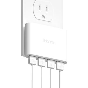 iHome Slim 4-Port USB Wall Charger, AC Pro Multiport Plug Adapter, Phone Charging Block with 4 Ports, Flat USB Wall Adapter for Home & Travel
