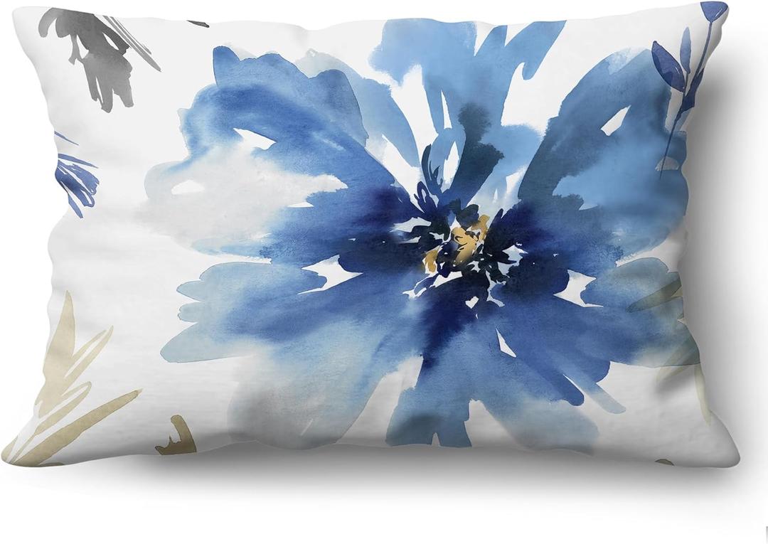 Americanflat 20x14 Throw Pillow with Premium Polyester - Decorative Pillows for Home Decor - Stylish Pillows for Couches, Bedrooms and Chairs - White and Indigo