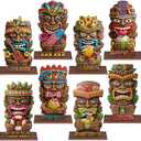 Amyhill 8 Pcs Hawaiian Luau Party Decorations Vintage Hawaiian Tiki Totem Table Decorations Luau Wooden Table Centerpiece Tropical Aloha Tabletop Signs for Summer Birthday Beach Pool Party Supplies