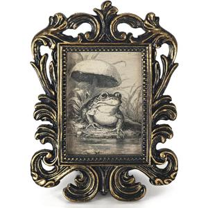Vintage Frog Small Picture Frame, Funny Mini Ornate Photo Frame for TableTop Desk Display Decor, Rustic Retro Mushroom Baroque Art Prints Decorations Gifts for Bedroom Office 1.7x2.5in Photo