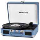 Vinyl Record Player Bluetooth Vintage Portable Suitcase Turntable with Built-in Speakers 3-Speed Belt-Driven Record Player Support RCA Output and Headphone Output