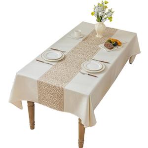 Nordic Beige Rectangular Tablecloth, Premium Drape, Water & Stain Resistant, Elegant Rectangle Table Cover for Dining, Kitchen, Party, Home Decor (86" x 55"Fits tables 62"-72" in length)