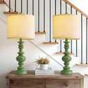 BOBOMOMO 24" Farmhouse Table Lamps Set of 2  Sage Green Bedside Lamps with Linen Shades, Medium Traditional Lamps for Living Room, Bedroom, and Entryway, Vintage Lamp with Soft Natural Serenity