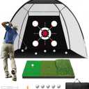 Target Golf Net 10x7FT, Portable Golf Practice Net Set with Hitting Mat & Training Targets Backyard Driving Chipping Swing Aid for Indoor Outdoor Use for Men/Dad