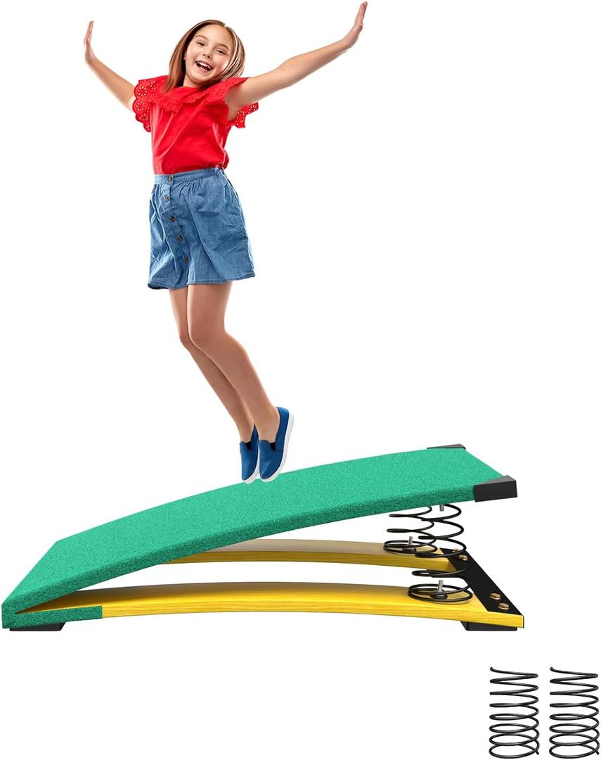 Gymnastics Springboard for Kids Vaulting Training Fitness Playing, Portable Curved Spring Board, Hard Wood Practice Equipment, Elastic Board for Home Room Athletics Training (23.6"D x 15.7"W, Green)