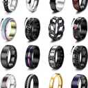 Besteel 16Pcs Stainless Steel Fidget Rings for Men Women Non Tarnish - Anxiety Relief Smooth Black Spinner Ring Set Mens Wedding Band Daily Engagement Promise Rings Jewelry Gift Comfort Fit Size 7-13