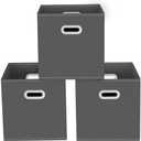 Yunkeeeper storage bins Cubes, Fabric Cube Organizer with Handle, Foldable Cube Bins for Cloth or Accessary Storage, 11x11x11, Set of 3,(Gray)